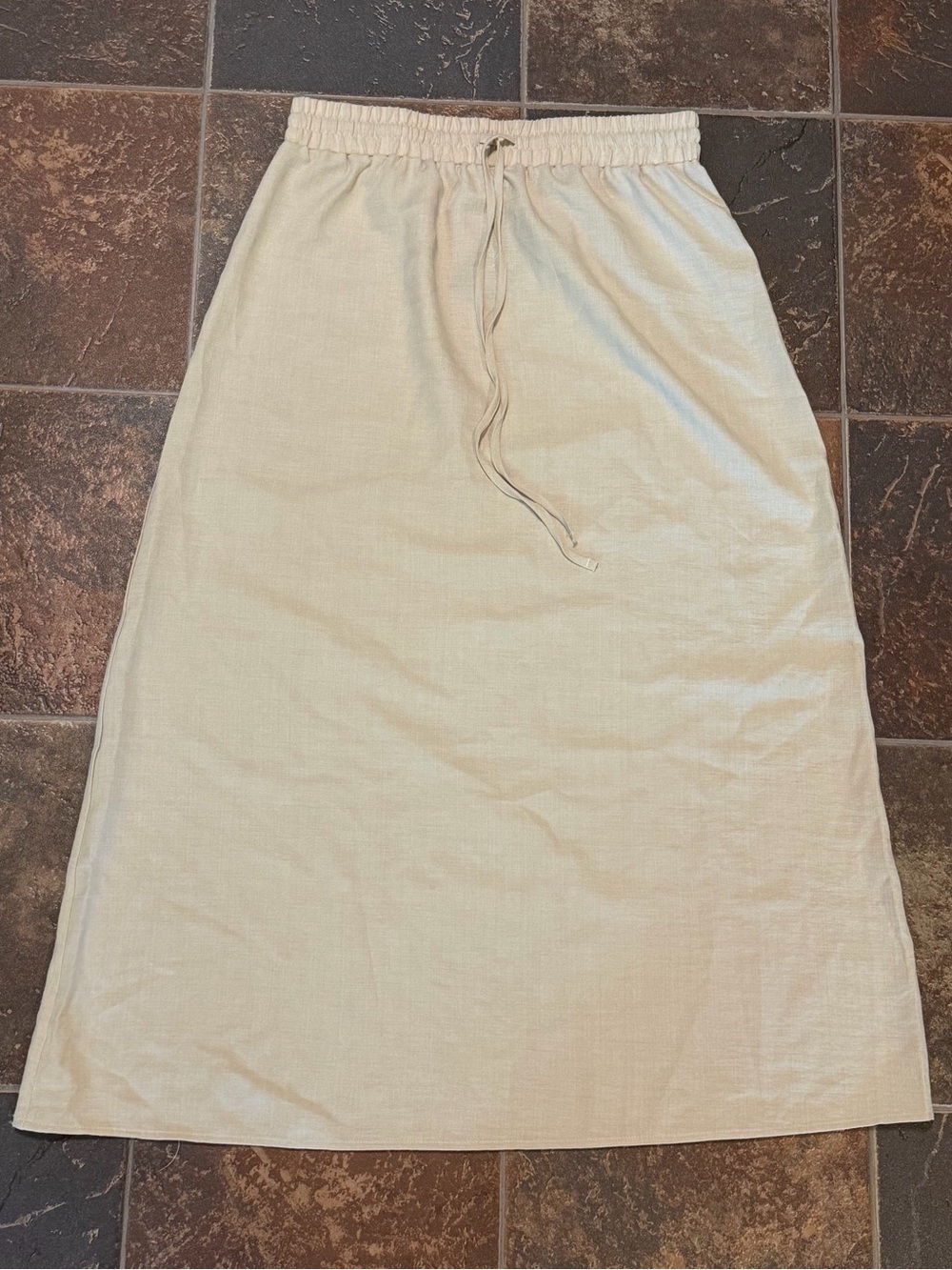 HALARA Drawstring Maxi Skirt Linen-Feel Casual Skirt ‘White Asparagus’ Size L